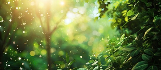 Lush green forest with blurred lights, representing World Environment Day and urging for ecological preservation and eco-friendly living with a copy space image.