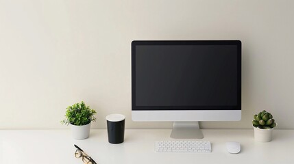 Una configurazione da scrivania minimalista con un elegante computer desktop