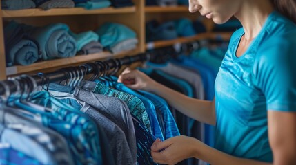 Una persona che sceglie abiti da allenamento traspiranti dal proprio armadio