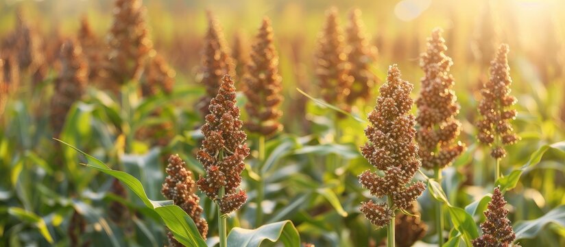 Jowar grain sorghum crops thriving in a field with plenty of copy space image.