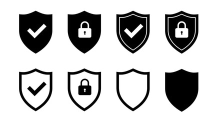 Shield icon set. Protect shield security line icons. Design elements for concept of safety and protection. Vector illustration