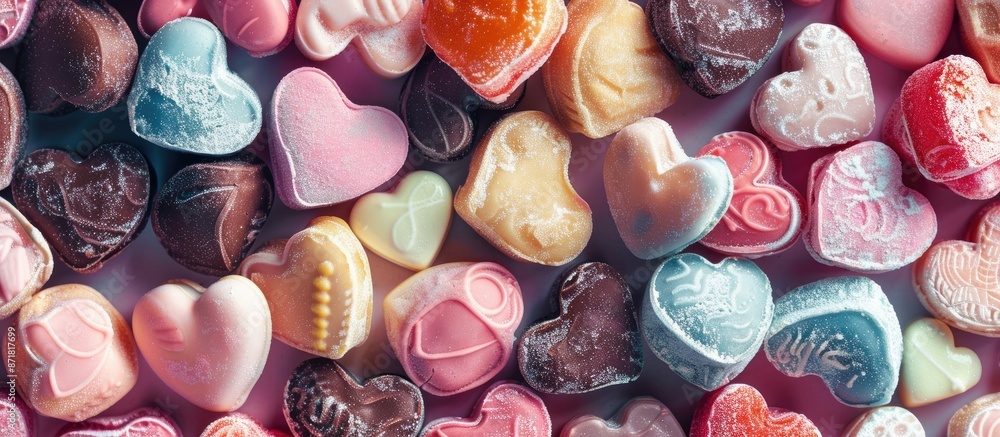 Poster heart-shaped sweets create a delightful background with generous copy space image.
