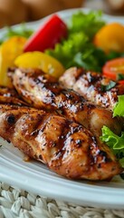 Delicious grilled chicken salad with fresh vegetables, a healthy and appetizing meal
