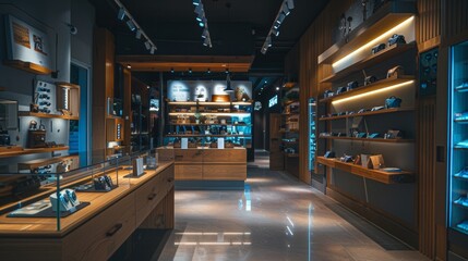 Modern store with shelves and display cases