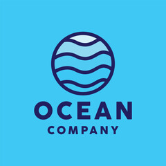 Ocean Logo Colorful Vector, Monoline Wave Icon Symbol, Water Creative Vintage Graphic Design