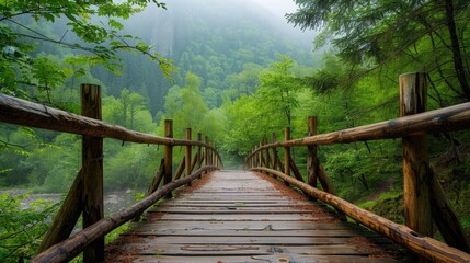 Obraz premium Wooden bridge in natural surroundings