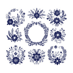 set of floral frame elements for design