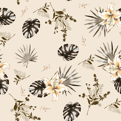 Modern colorful tropical floral pattern. Cute botanical abstract contemporary seamless pattern.