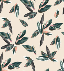 Modern colorful tropical floral pattern. Cute botanical abstract contemporary seamless pattern.