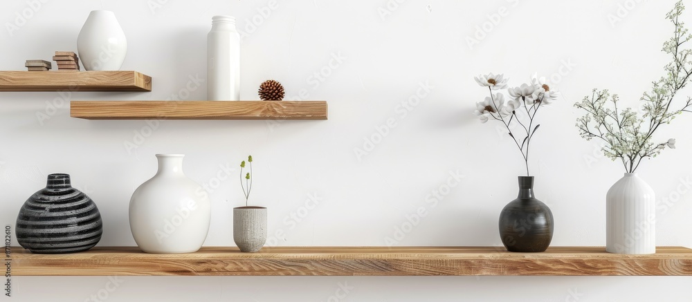 Leinwandbilder tabletop wooden shelves displaying collectibles, all alone against a white backdrop with a clipping 