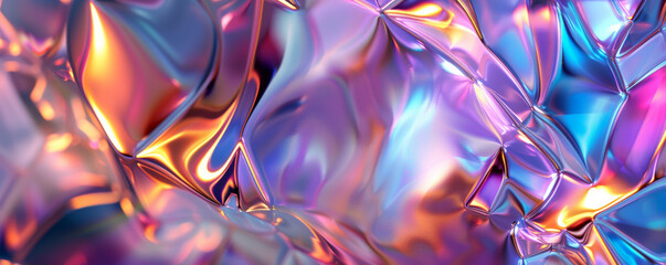 Abstract iridescent background design, 3d render, with a crystalline lattice structure. The iridescent surfaces catch the light, creating a stunning interplay of shifting colors and reflections.