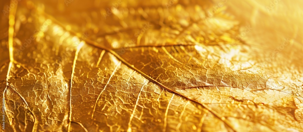Poster background featuring a shiny yellow leaf gold foil texture with copy space image.