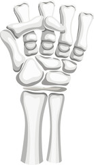 Skeleton clenched hand gesture. Vector ghostly, bony fingers tightly curled into a fist, conveys determination, strength, and resolve. Sign symbolizes a powerful gesturing in Halloween manner