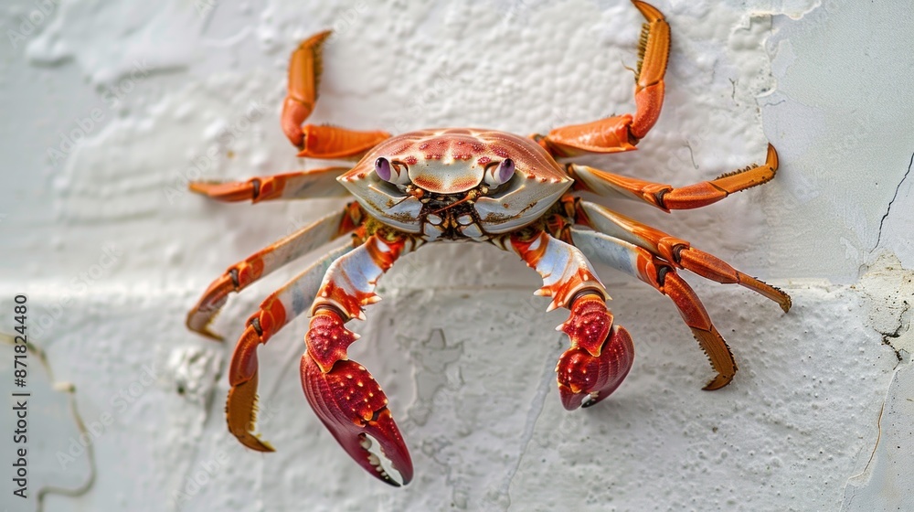 Poster Close-Up of a Vibrant Sally Lightfoot Crab on a White Wall