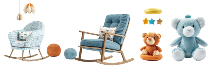 Nursery Essentials - Crib, Changing Table, Rocking Chair Set  cut out dicut PNG on transparent