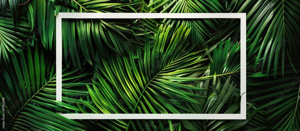 Aufkleber coconut tree background with a white frame, featuring soft green lighting for a banner template with