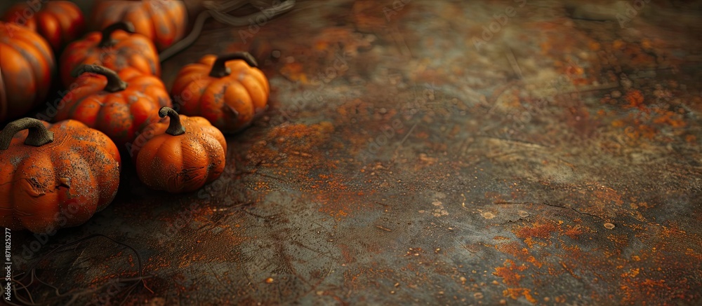 Poster Oxide background with small pumpkins, featuring an empty copy space image.