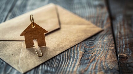 Fototapeta premium House shaped paper clip and envelope