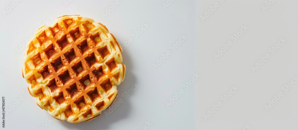 Poster Close-up of a waffle on a white background with ample copy space image.