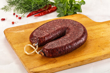 Delicious dry cured beef basturma on table, closeup
