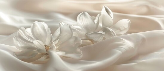 Soft and delicate hues on a cotton canvas provide a serene backdrop for artworks and the artist, with ample copy space image.