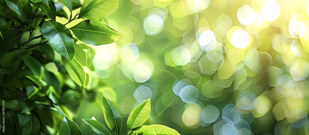 Poster blurry background of lush green nature with copy space image.
