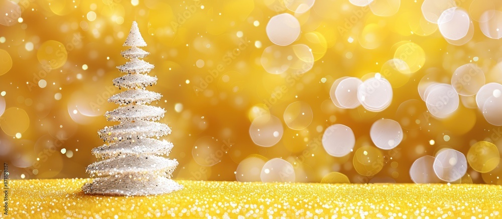 Aufkleber Yellow felt backdrop featuring a white glittery Christmas tree setting with ample copy space for additional elements in the image.