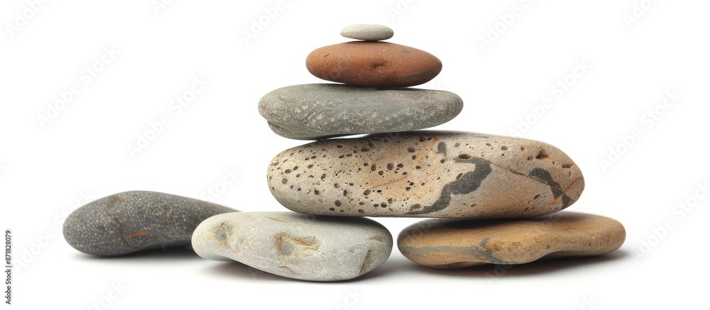 Poster arrangement of pebbles in a pyramid shape, symbolizing travel, set against a background suitable for