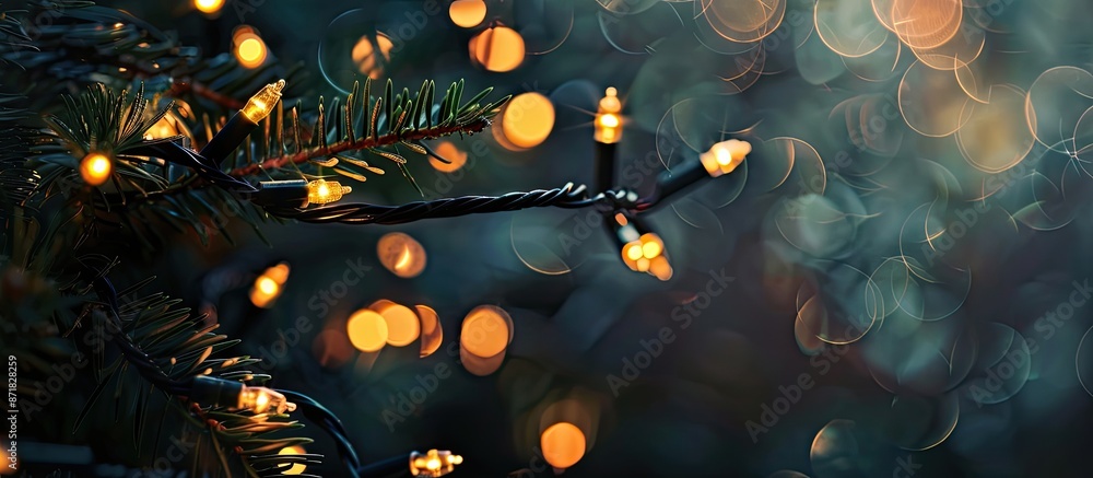 Poster Christmas-themed bokeh lights creating a festive ambiance on a black backdrop with room for copy space image.