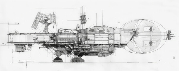 A technical sketch of a military communication device, detailing its antennas, control panels, and encryption features. The white background emphasizes the device's advanced technology and