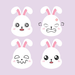 Vector set of kawaii bunny rabbit emoji stickers