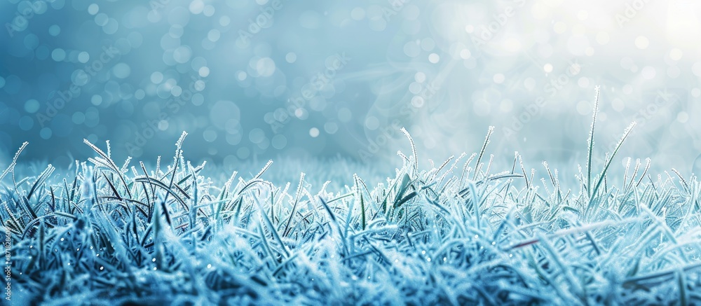 Aufkleber winter frost decorating grass in the background of a copy space image.