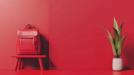 Mockup poster with red student bag and blank area