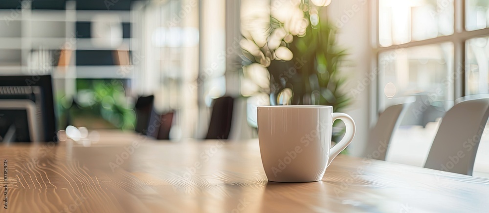 Poster coffee cup on the office table with copy space image.