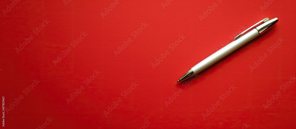 Fototapete A white sheet with a pen for writing on a red backdrop with space for text or design.