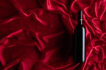 Bottle of red wine on a satin background.