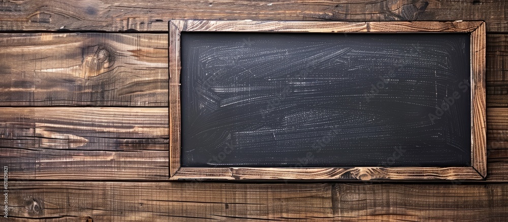 Sticker wooden background with a black chalkboard provides ample copy space image.