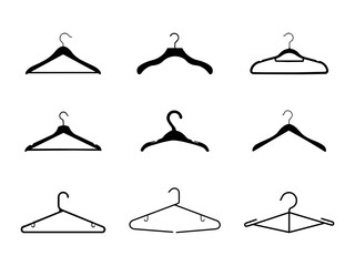 Set of Clothes Hanger Silhouette in various poses isolated on white background