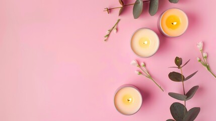 Minimalist kit for crafting eco friendly soy candles without health concerns Suitable for hobby or business Trendy DIY candles on pink backdrop Space for customizing
