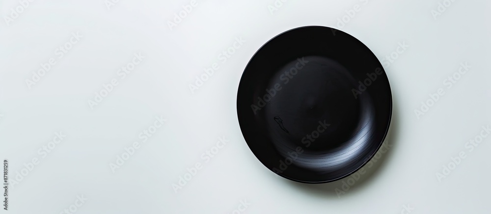 Aufkleber black plate on a white backdrop with copy space image.