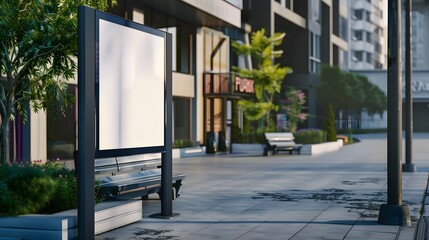 Mock up Banner signboard template at Bus Shelter Media outdoor street Sign display