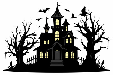 A Silhouette Vector Of Halloween Haunted House, Haunted House silhouette collection. scary halloween house bundle set,halloween at night and bats house logo