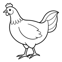 Chicken. Hen. Vector. Black lines. White silhouette. Gray background