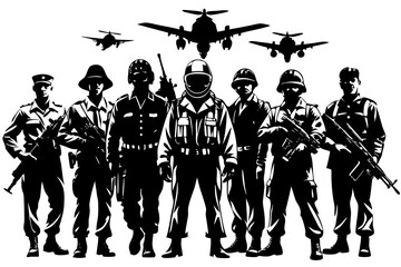 Silhouettes of USA Army Combat Soldiers,soldiers Vector bundle, Silhouette, Vector, icons,illustration, design.