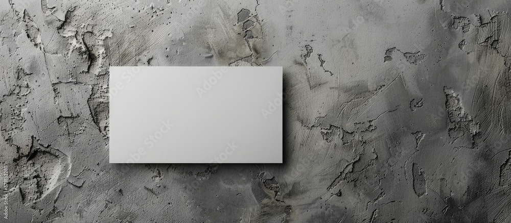 Poster gray paper business card placed on a textured gray concrete background with space for text or design
