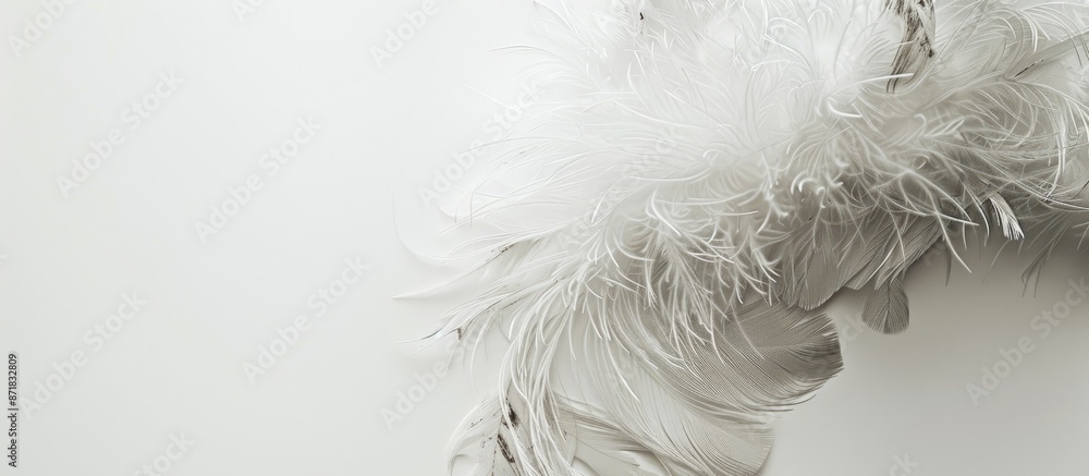 Poster soft, feathery bird plumes against a blank white backdrop, providing room for text in this copy spac