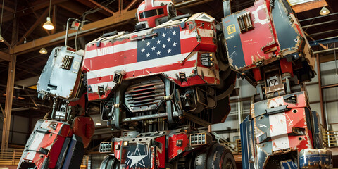 Fototapeta premium A giant robot shaped like an American flag.