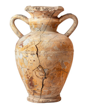 antique fractured amphore vase isolated on white or transparent png