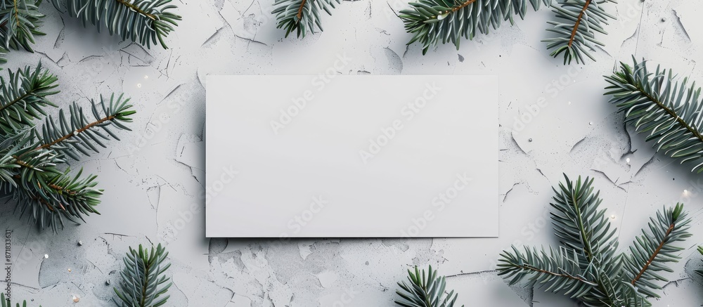 Leinwandbilder christmas tree branches on a blank business card create a new year celebration concept with a side v