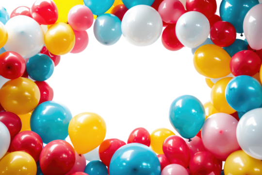 colorful balloons frame isolated on white or transparent png